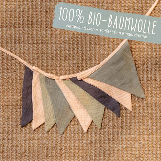 Wimpelkette Girlande Geburtstagsgirlande blau bio-Baumwolle Musselin nachhaltig weich groß lang Kindergeburtstag Pirat