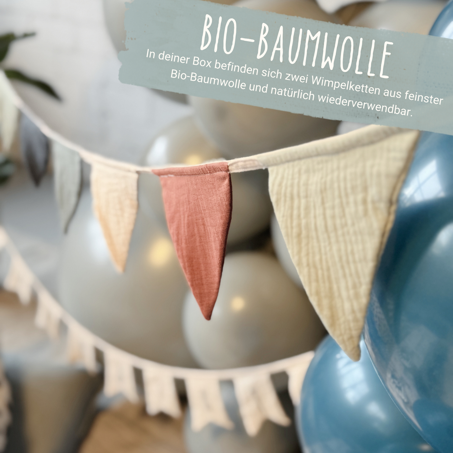 Wimpelkette Pirat aus Bio-Baumwolle Musselin zum Kindergeburtstag nachhaltige und wiederverwendbare Dekoration