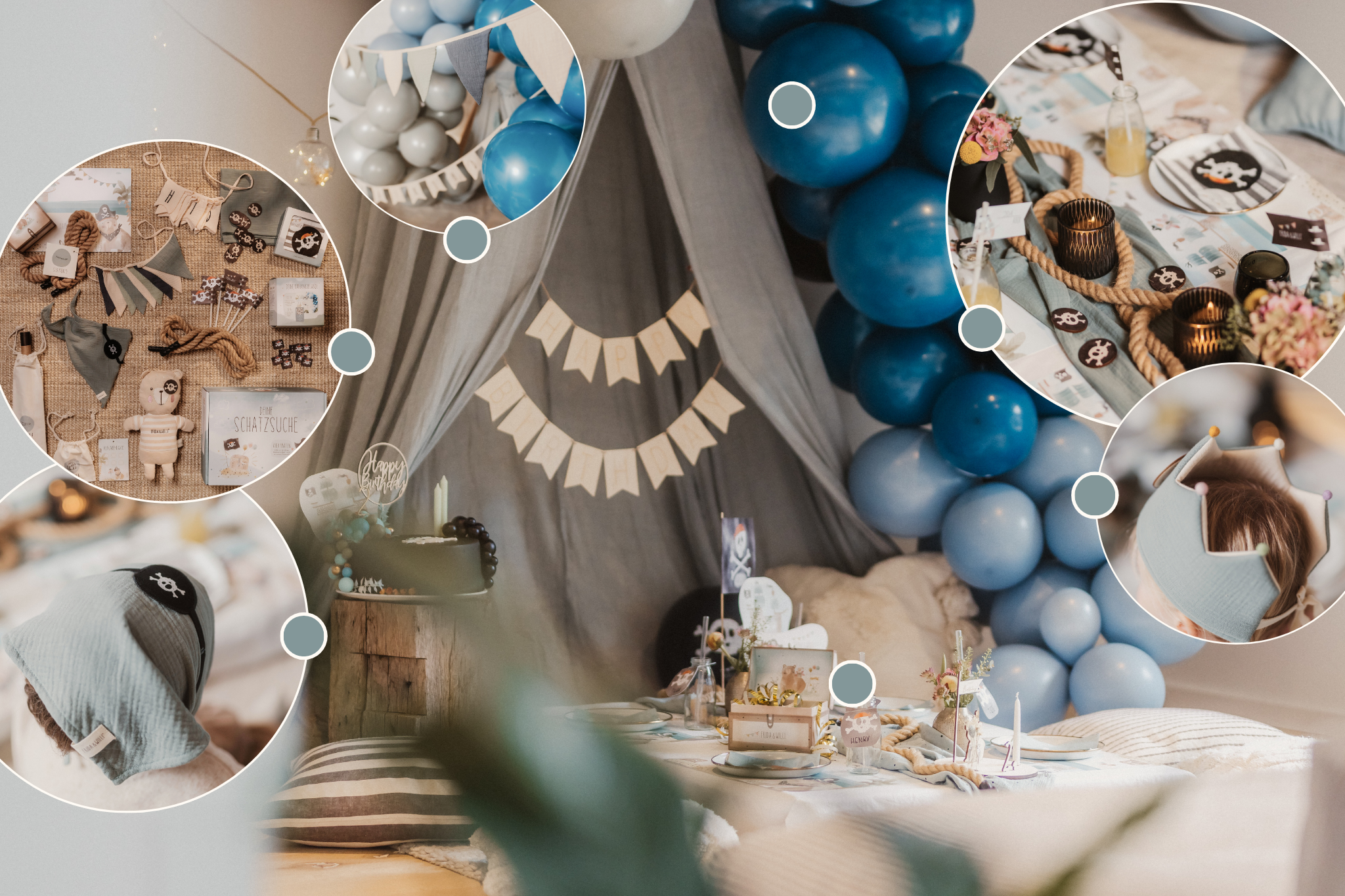 Kindergeburtstag Motto Pirat Ballongirlande Geburtstagsgirlande Schatzsuche Augenklappe Kopftuch Geburtstagskrone Wimpelkette Dekoration Mitgebsel Geschenke für die Kinder