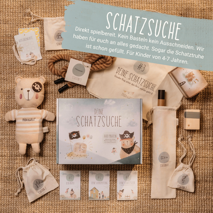 Schatzsuche Pirat Komplettset zum kaufen direkt spielbereit mit Handpuppe und Schatztruhe